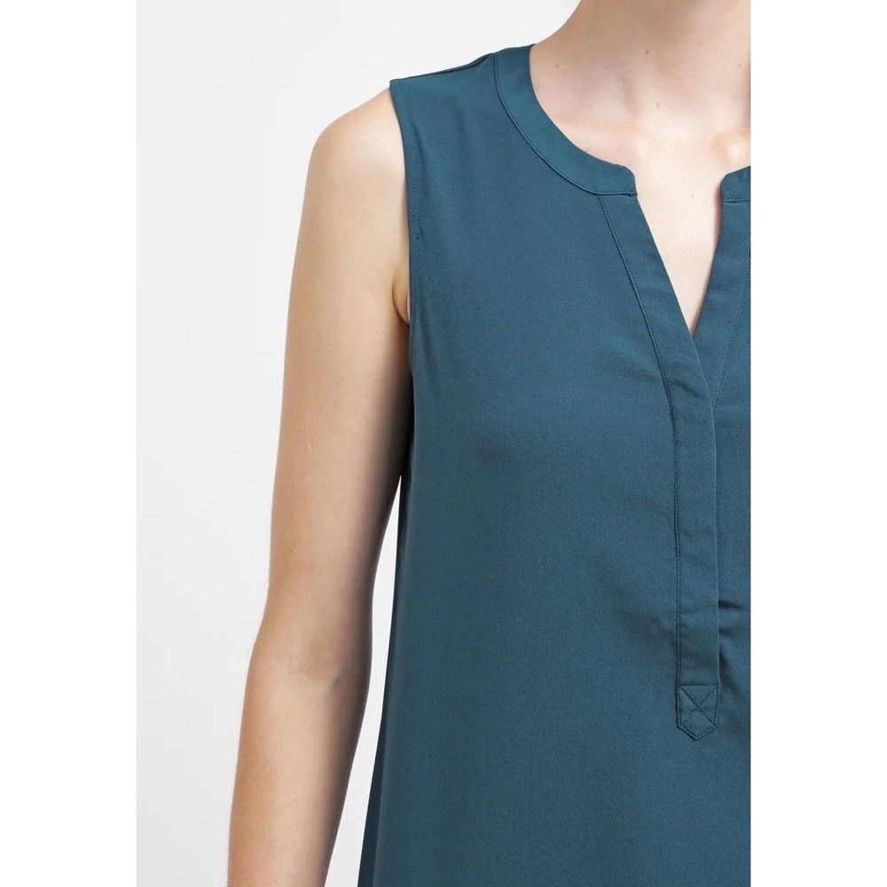 Joie Womens 100% Silk Sleeveless Split Neck Blouse Teal Blue Medium 355-24067